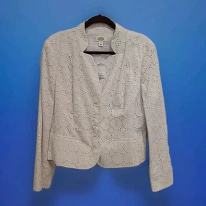 Talbots Sz 16 White Eyelet Jacket Long Sleeve Lined *Small Stain Inside Lining* - Picture 1 of 21
