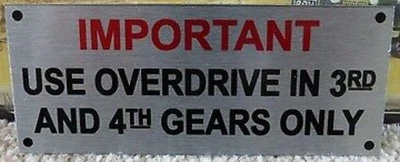 Land Rover Range Rover Classic. placca informativa overdrive argento, repro - Immagine 1 di 3
