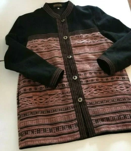 Thai Jacket Women's Large Hand Woven Cotton Tribal Shirt Black Pink Thailand - Picture 1 of 9