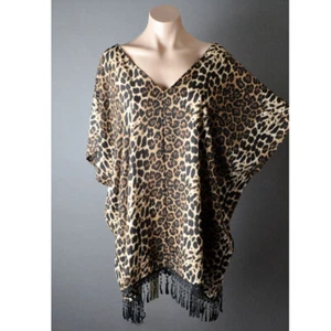 Braunes Damen Leopardenmuster Animal Print lose Fransen Kurzarm Top Bluse S M L - Bild 1 von 7