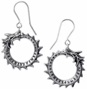 Jormungand Earring Droppers, Viking Runes Dragons Gothic Gift, Alchemy England - Picture 1 of 3