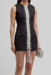 $505 Wynn Hamlyn Women's Black Wool Knot Front Sleeveless Mini Dress Size 14 - Picture 1 of 4