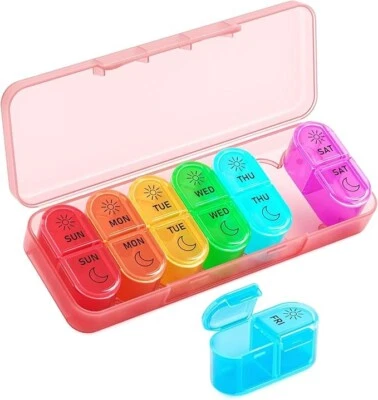 BETIFE Weekly Pill Organizer 2 Times a Day, 7 Day Pill Box AM PM, Portable Travel Case