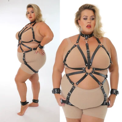 UK 6-30+ Quality Harness PVC Leather Bondage Belts Straps Plus Size Pink Black - Image 1 of 4
