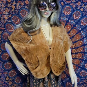 Vintage 40's Frederick-James Furs Mink Fur Stole Wrap Shawl Pockets *RARE FIND* - Picture 1 of 6