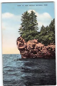 Postal, vista al Parque Nacional Isle Royale, Lago Superior, años 40, lino vintage - Imagen 1 de 2