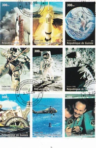 Guinee US Space First Man on Moon Apollo 11 scenes set 1998 USED 9 CTO Stamps - Picture 1 of 1