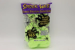 Super Stretch Spider Web Halloween Scary Party Prop Neon Green Glow Black Light - Picture 1 of 5