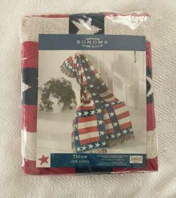 Sonoma Kohl's Throw Blanket ~Patriotic~ Red, White, Blue~100% Cotton ~NIP - Image 1 of 4