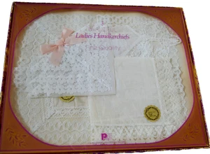 Pañuelos vintage de 3 piezas de encaje para damas nuevos en caja nos Japón algodón/poliéster - Imagen 1 de 4