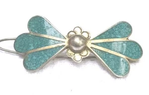 Vintage Alpaka Türkis & Sterling Silber Haarspange Clip Floral - Bild 1 von 2