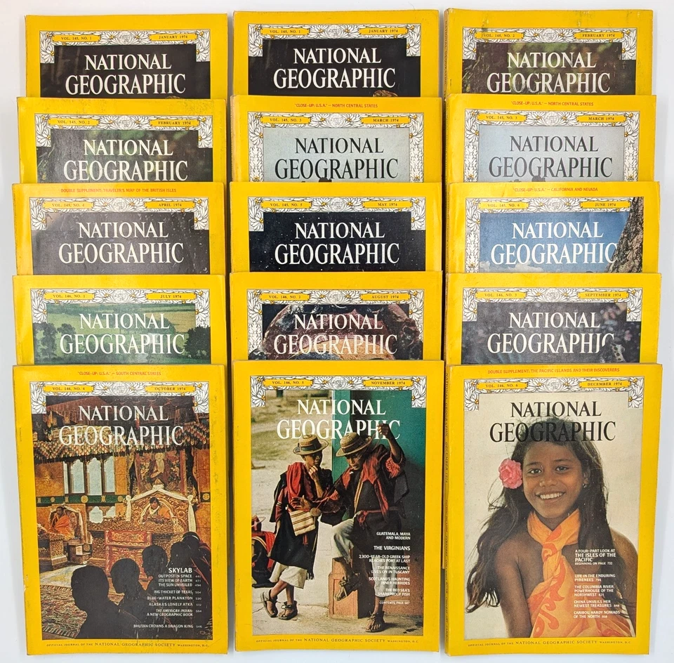 Vintage 1974 National Geographic Back Issues and Map Supplements - Your Choice Foto 1 de 1