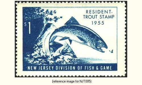 Sello de trucha de HALFPRICEFISH de Nueva Jersey 1955 $1.00 Reserva Foto 1 de 1