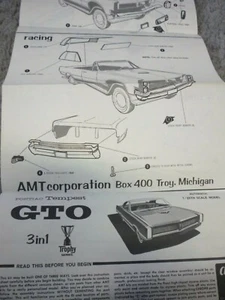AMT PONTIAC TEMPEST GTO 3 in 1 MODEL Kit INSTRUCTIONS only original - Picture 1 of 2