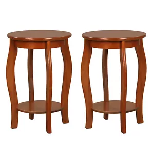 Set of 2 Narrow Sofa Side Nightstand 2-Tier Round End Table w/ Storage Shelf - Picture 1 of 8