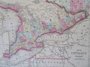 Great Lakes Erie Ontario Canada Toronto Ottawa Niagara Falls 1869 Mitchell map - Picture 1 of 4