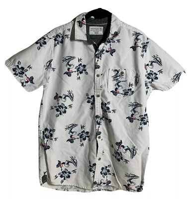 Mens Hawaiian Shirt Medium Free Planet White Short Sleeves Surfing Luau Pinup - Image 1 of 4