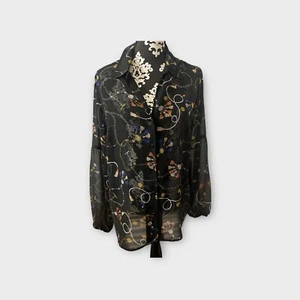Cabi Damen Victoria Bluse mit Knopfleiste Größe L transparent Kette Perlen Quastenmuster - Bild 1 von 5