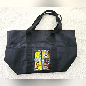 WB Looney Tunes borsa tote nera con cerniera insetti coniglietto, Tweety, Taz e Paperino - Foto 1 di 7
