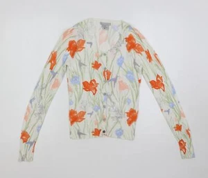 H&M Womens Ivory Round Neck Floral Viscose Blend Cardigan Size XS - Picture 1 of 10