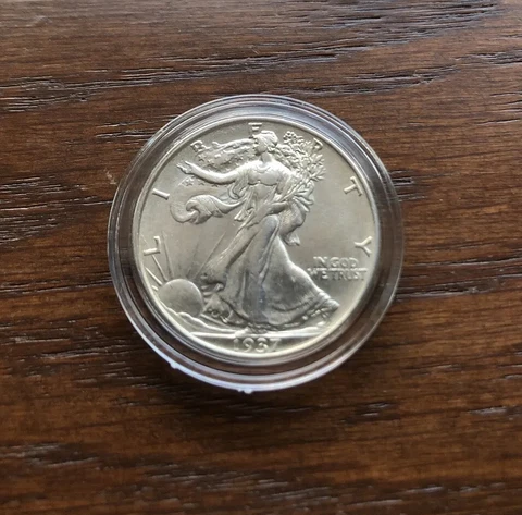 1937 SILVER WALKING LIBERTY HALF DOLLAR IN  AU CONDITION!! Cover