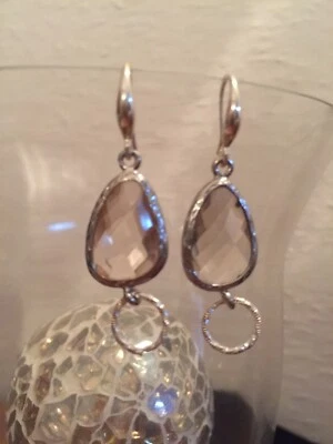 orecchini argento placato con pendente ovale cristallo grigio fumè  - Immagine 1 di 4