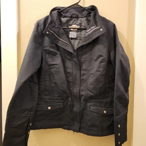Harley Davidson Cycles Black Zipper Jacket W/Back Wings Design Women's L - Picture 1 of 15