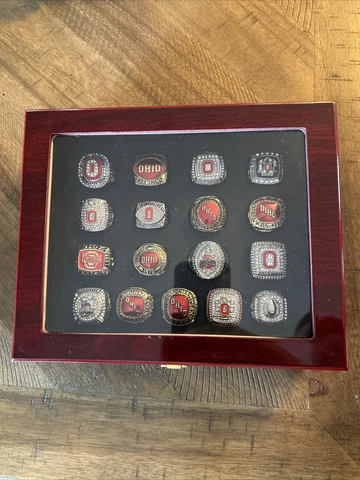 17 Ohio State Replica Championship Rings with Display Case.  Nice Set Don’t Miss Cover