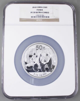 China 2010 50 Yuan 5 Oz Silver Panda Proof Coin NGC PF70 Ultra Cameo - Image 1 of 4