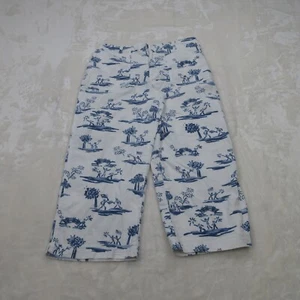 Chicos Pants Womens 2 White Blue Casual Family Print Pockets Lightweight Trouser - Picture 1 of 9