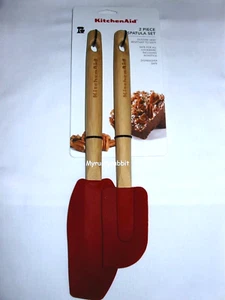 Kitchenaid - 2 Piece Spatula Set - Bamboo Handles - Empire Red HERB ~ New - Picture 1 of 5