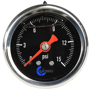 CARBO Gauge 0-15 psi Fuel Pressure Oil Pressure 1.5" Liquid Filled, Black Dial - Picture 1 of 5