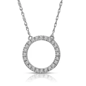 10k White Gold 1/4 Cttw Diamond Pendant Necklace 18" Silver Chain Gift for Women - Picture 1 of 9