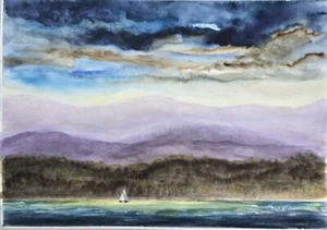 Original Watercolour Painting Lake District Sailing Boat Framed - Picture 1 of 14