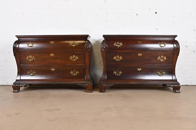 Century Furniture Georgian Carved Mahogany Bombay Dressers or Commodes, Pair - Image 1 of 4