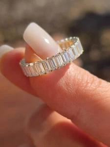 6Ctw Emerald Moissanite Full Eternity Wedding Band Solid 10k Yellow Gold Size 6 - Picture 1 of 12