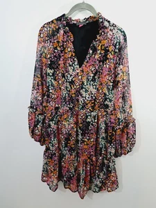 Vestido Vince Camuto Mujer Pequeño En Niveles Rosa Floral Transparente Manga Larga Boho - Imagen 1 de 7