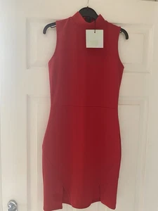 Missguided Women's Red High Neck Double Wrap Bodycon Dress Size 8 With Label - Picture 1 of 4