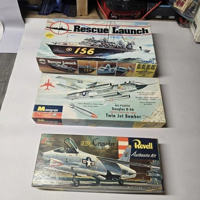 Lot Of 3 Vintage Revell Crusader Plane Boat Monogram Revell Jet Bomber Model Kit - Image 1 of 4