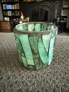 Vintage geschweißter Buntglas Kerzenhalter 3" Durchmesser NEU - Bild 1 von 7