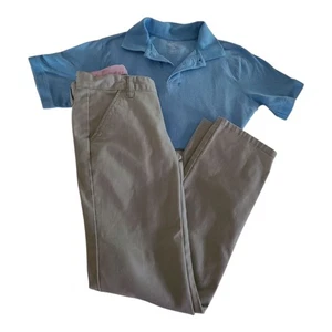 Girls School Uniform Khaki Pants & Blue Polo Set Size 10/12 - Picture 1 of 10