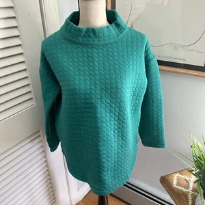 T BY TALBOTS Womens Top Quilted Teal Mock Neck Casual Athleisure Cotton | MP - Picture 1 of 11
