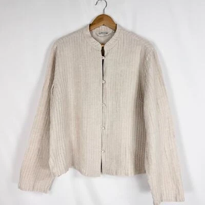 Chaqueta Orvis para mujer 100 % lino pintuck grande beige Foto 1 de 4