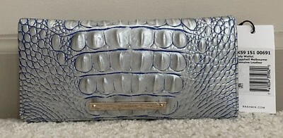 Cartera sin asas Brahmin Melbourne ADY delgada plegable EGGSHELL perla plata azul nueva con etiquetas Foto 1 de 4