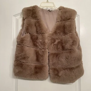 New Papaya Faux Fur Vest Taupe Sz Lg Polyester Acrylic Lined Pocket, Soft - Picture 1 of 4