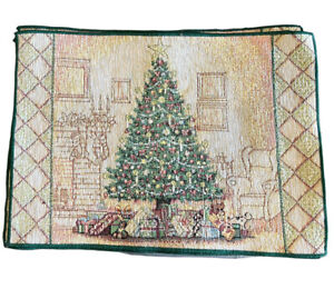 Christmas Tree Tapestry Placemats, 13" x 18", 1 Table runner 64”x 12” Set Of 8