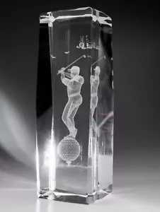 Großer Golf 3D Glas Briefbeschwerer Laser geätzt unglaubliche Details Schwung Ball Geschenk - Bild 1 von 7