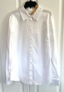 NWT Tory Burch size 10 white cotton Murphy shirt lace embroidered collar & cuffs - Picture 1 of 7