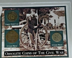 Obsolete Coins of the Civil War 1863 1c, 1864 2c,1865 3 c in Case - Picture 1 of 5