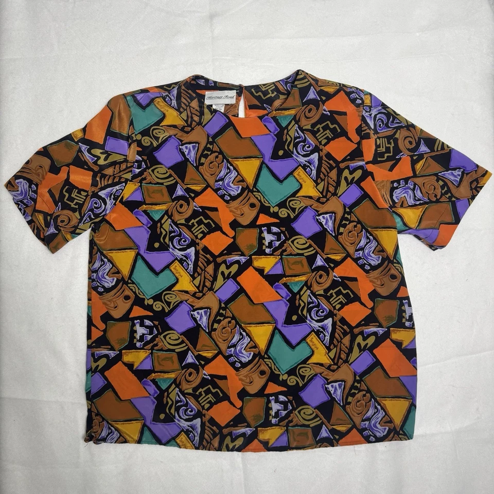 Blusa Top Manga Corta Estampado Abstracto Colorido Grande HERITAGE HOUSE De Colección Foto 1 de 4